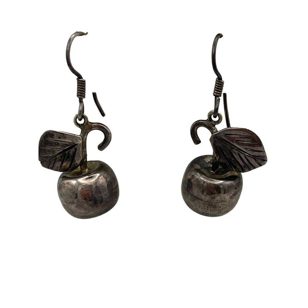 Sterling Silver Apple Cherry Pierced Drop Earrings Mexico Vintage